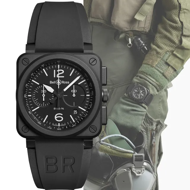 【Bell&Ross】黑色啞光陶瓷計時機械腕錶(BR0394-BL-CE)