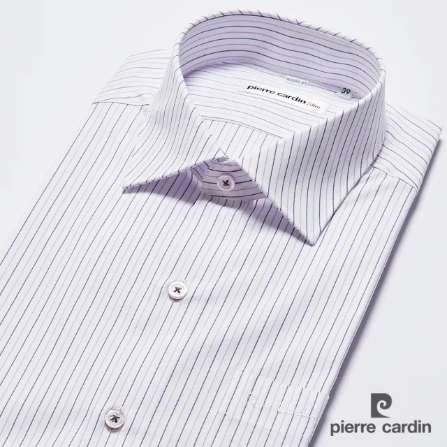 【pierre cardin 皮爾卡登】男襯衫 棉混紡抗皺合身版減齡輕熟條紋短袖襯衫_白底粉紫條(92251-21)