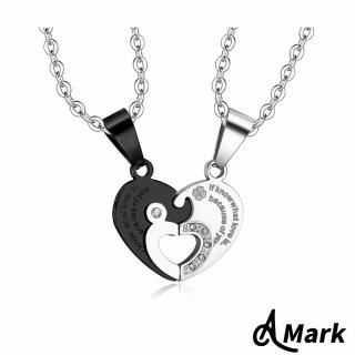 【A MARK】鈦鋼對鍊 愛心項鍊/微鑲美鑽撞色愛心造型情侶鈦鋼對鍊2件套組(2色任選)