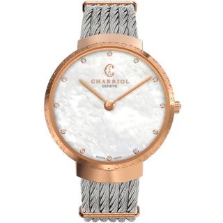 【CHARRIOL 夏利豪】Slim系列 時尚鑽石鋼索手錶-34mm 禮物 送禮(ST34CP560015)