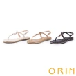 【ORIN】造型圓飾真皮鑲金平底夾腳涼鞋(米色)