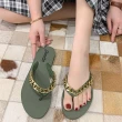 【Taroko】精品鐵鍊夏季平底夾腳拖鞋(5色可選)