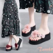 【Taroko】蕾絲花漾搶眼夏季厚底坡跟人字夾腳拖鞋(7色可選)