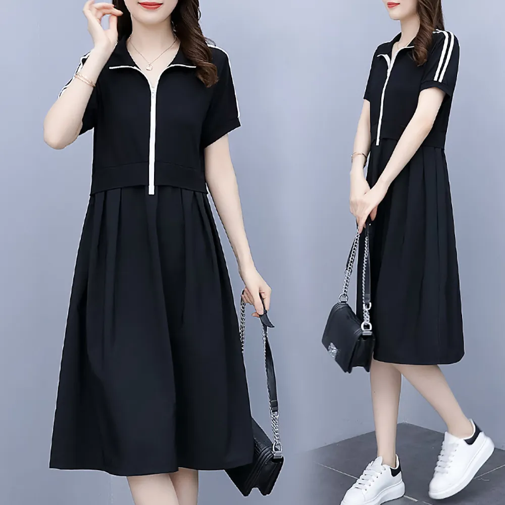 【麗質達人】753黑色假二件洋裝(特價商品)