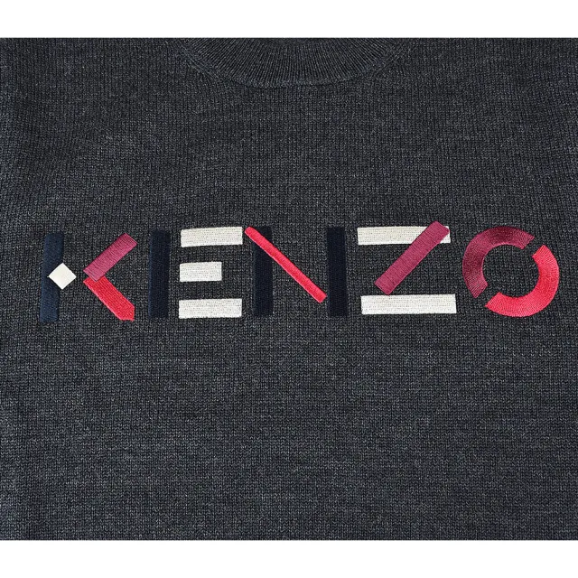 【KENZO】KENZO彩色刺繡LOGO羊毛長袖毛衣(裝/深灰)