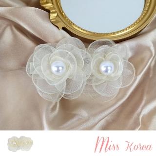 【MISS KOREA】韓國設計氣質網紗花朵珍珠造型髮夾 鴨嘴夾(網紗髮夾 花朵髮夾 珍珠髮夾)