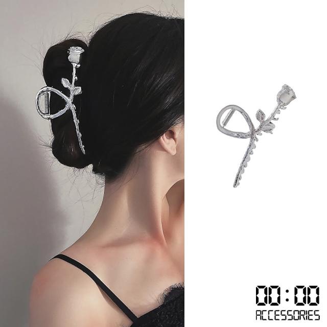 【00:00】花朵鯊魚夾/韓國設計氣質花朵造型金屬抓夾 鯊魚夾(銀)