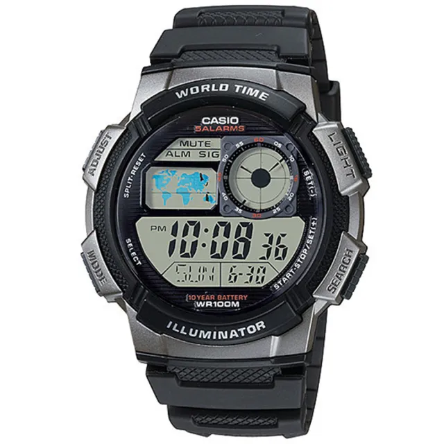 【CASIO 卡西歐】野外風格世界時間電子錶 情人節 送禮(AE-1000W-1B)