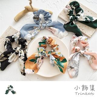 【小飾集】兔耳朵髮圈/法式緞面印花兔耳朵打結大腸圈 髮圈 髮繩(5色任選)