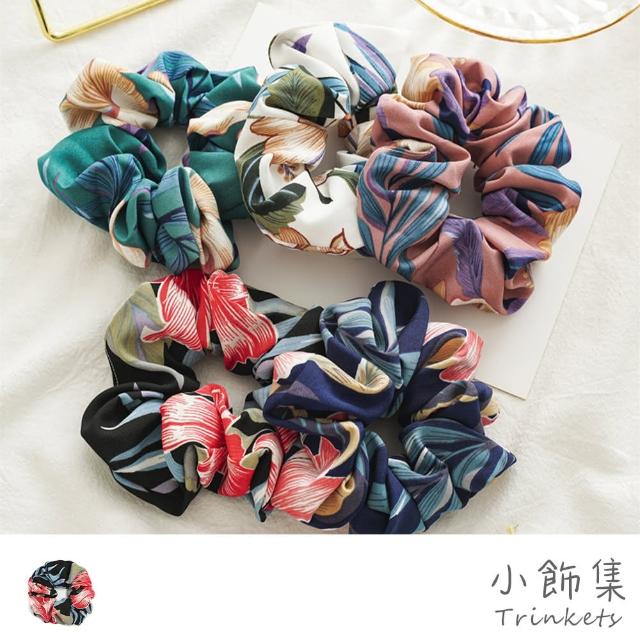 【小飾集】撞色髮圈 花朵髮圈/繽紛撞色大花朵圖樣大腸圈 髮圈(5色任選)