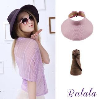 【Balala】防曬帽 遮陽帽 草編帽/素色空頂蝴蝶結遮陽帽 可折疊防曬戶外草帽(多色任選)