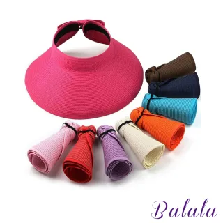 【Balala】防曬帽 遮陽帽 草編帽/素色空頂蝴蝶結遮陽帽 可折疊防曬戶外草帽(多色任選)