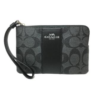 【COACH】C LOGO直紋手拿包/零錢包(黑灰)