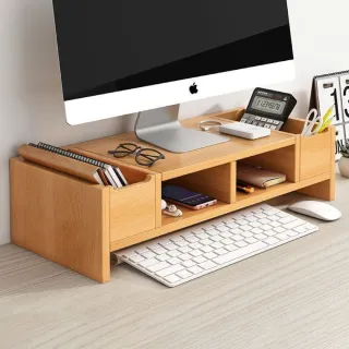 【MINE 家居】螢幕增高架 多層收納款 雙色 50x20x14cm(螢幕架 桌上置物架 增高架)