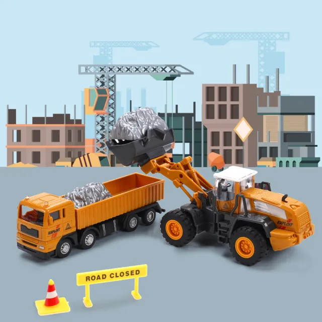 【CUTE STONE】仿真工程挖土機小汽車玩具26件組(小汽車)