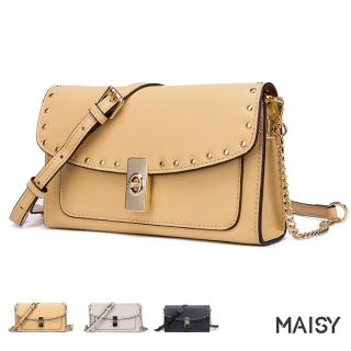 【MAISY】真皮 真牛皮鉚釘信封單肩包(真皮包包 現+預 白色／黑色／黃色)