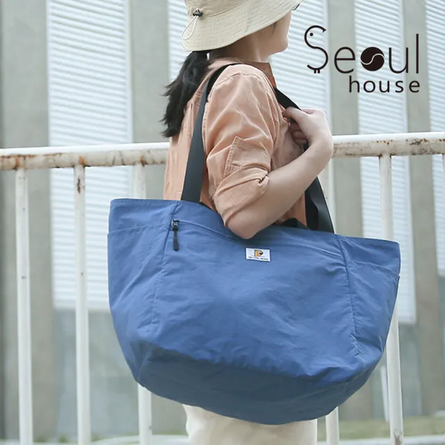 【Seoul house】雙11 雙面拼色百搭防潑水托特包/購物袋(防水包 雙面.兩用.撞色.防潑水.托特包.