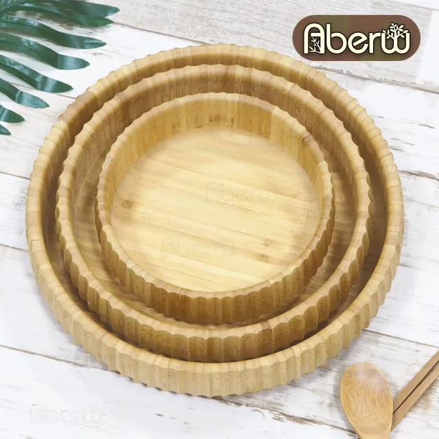 【AberW】齒輪邊竹圓皿-30cm(凹凸邊 竹圓盤 沙拉碗 鋸齒盤 齒邊盤 竹圓皿 木質圓盤 木質圓皿)