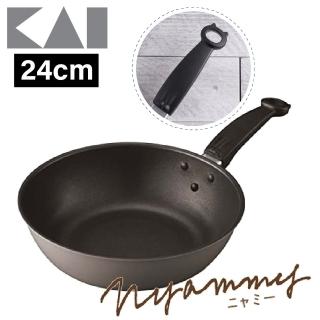 【KAI 貝印】Nyammy 黑貓咪不沾深炒鍋 / 平底鍋 24cm IH爐可用鍋(不挑爐具)