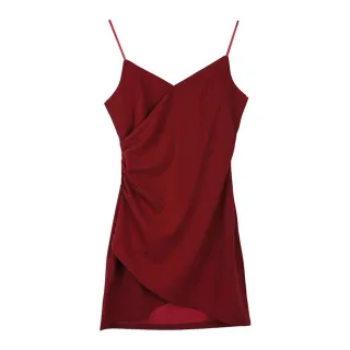 【派對樂木婚禮La Morongo Dress】酒紅色S號低胸吊帶魚口洋裝(洋裝/禮服/晚禮服/婚禮/派對洋裝)