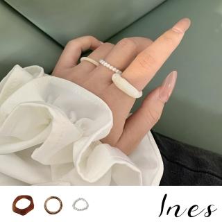 【INES】珍珠戒指/韓國設計法式復古樹脂珍珠造型戒指3件套組(白)