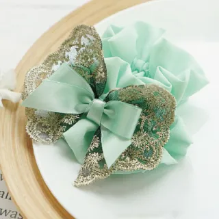 【Akiko Sakai】典雅迷人緞面蝴蝶結雪紡蕾絲髮圈(生日 送禮 禮物)