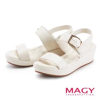 【MAGY】二字牛皮楔型厚底涼鞋(米白)