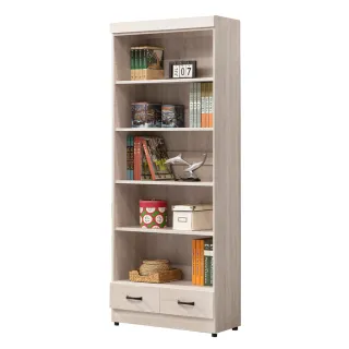 【唯熙傢俱】卡恩鋼刷白2.6尺抽屜開放書櫃(書櫃 書架 抽屜書櫃 開放式層架 收納櫃 置物櫃)