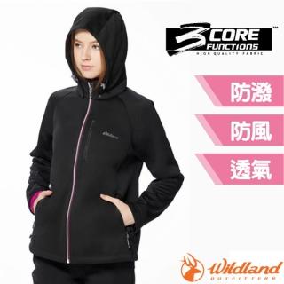 【Wildland 荒野】女 防風防潑保暖軟殼連帽外套.夾克.風衣/帽子可拆(0A92921-54 黑色)