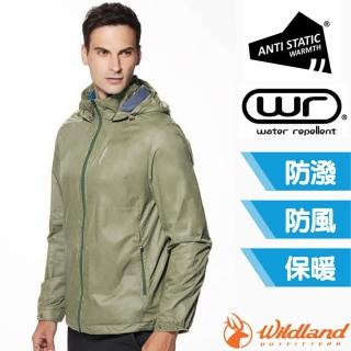 【Wildland 荒野】男 輕量天鵝絨防風連帽保暖外套.夾克.風衣(0A92908-150 灰濛綠)