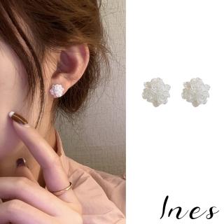 【INES】韓國設計S925銀針法式復古白色花朵造型耳環(S925銀針耳環 白色耳環 花朵耳環)