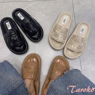 【Taroko】港風編織平底舒適皮革一字拖鞋(3色可選)