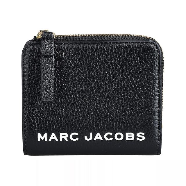 【MARC JACOBS 馬克賈伯】MARC JACOBS The Bold印字LOGO牛皮壓釦式拉鍊零錢短夾(新黑)