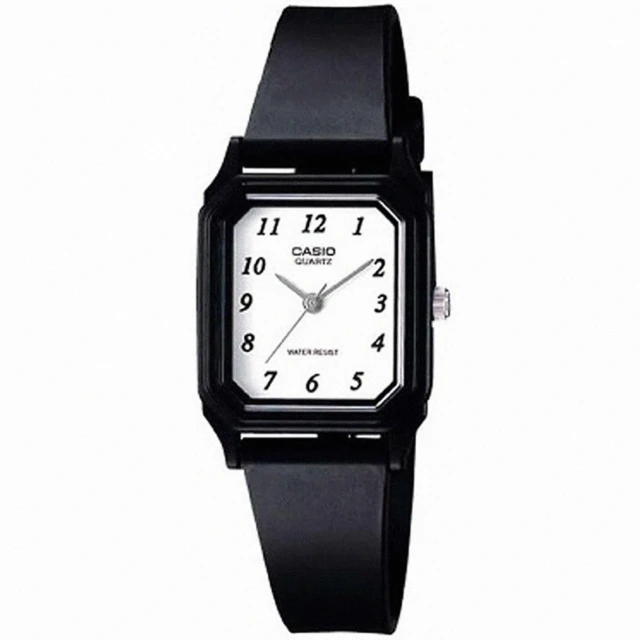 【CASIO 卡西歐】方形經典三針橡膠腕錶/黑x白面(LQ-142-7B)