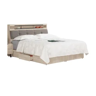 【文創集】查迪爾  橡木紋6尺雙人加大棉麻布三抽床台組合(床頭箱＋三抽床底＋不含床墊)