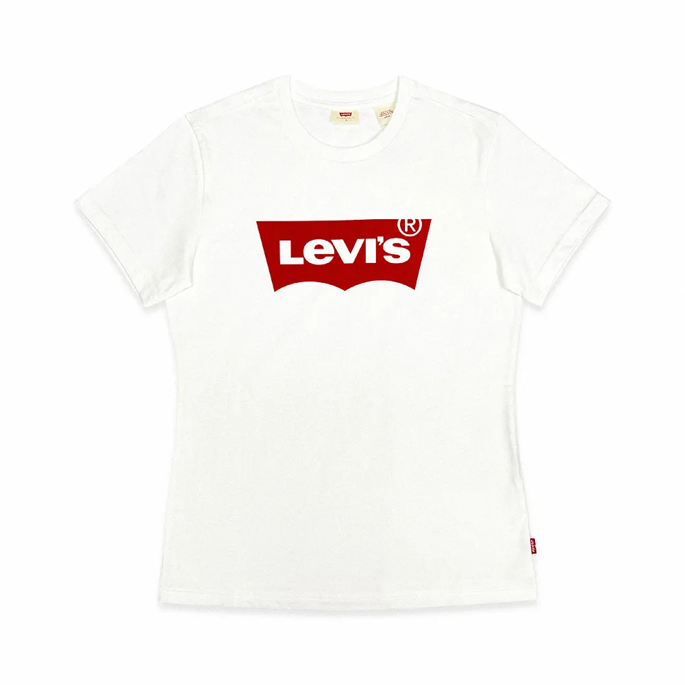【LEVIS 官方旗艦】女款 重磅短袖T恤/修身版型/經典Logo/210GSM厚棉 白 人氣新品 A2806-0001