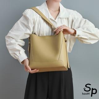 【Sp house】真皮 百搭韓風大容量牛皮手提單揹包水桶包(3色可選)