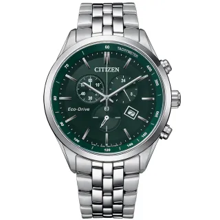 【CITIZEN 星辰】GENTS領袖王Wilson光動能不鏽鋼帶錶款-綠色42mm 新年禮物 交換禮物(AT2149-85X)