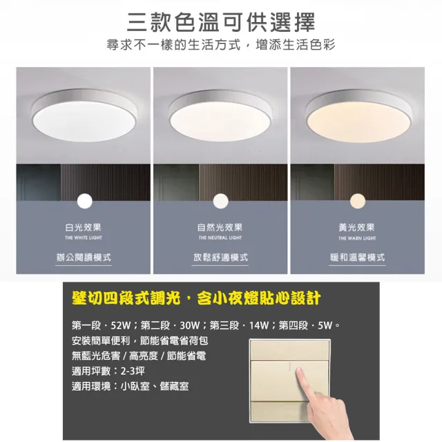 【Honey Comb】北歐簡約白LED52W遙控調光臥室吸頂燈(V2896FC52W．V2896FC52Y．V2896FC52N)