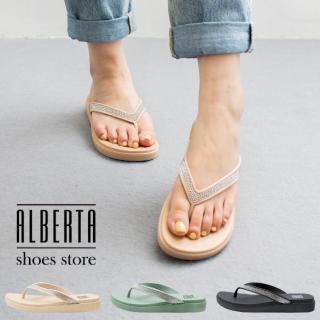 【Alberta】3cm拖鞋 休閒百搭水鑽 防水防雨厚底圓頭涼拖鞋 人字拖鞋 夾腳拖鞋 海灘拖鞋