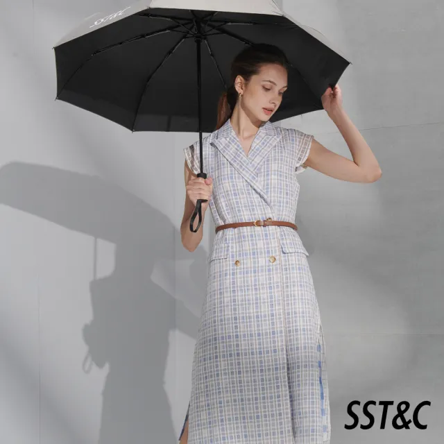 【SST&C】女裝 淺卡其格紋西裝領開襟長洋裝8562205001(雙11精選)