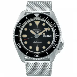 【SEIKO 精工】5 Sports 復古潮流米蘭帶運動機械錶-黑x銀/42.5mm 雙12 禮物(SRPD73K1/4R36-07G0D)