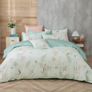 【HongYew 鴻宇】300織美國棉 兩用被套床包組-狐狸艾莉森 綠(雙人)