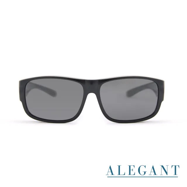 【ALEGANT】經典星空亮黑方框全罩式寶麗來偏光墨鏡/UV400太陽眼鏡/包覆套鏡(外掛式/包覆式/全罩式墨鏡)