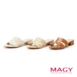 【MAGY】寬版H造型真皮粗低跟拖鞋(米色)