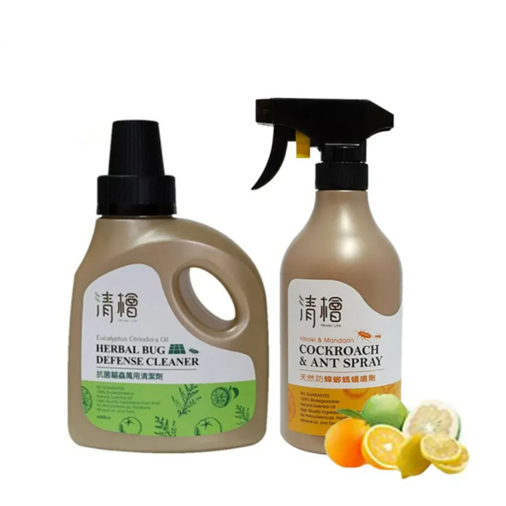 【Hinoki Life 清檜】雙剋星組合(天然防蟑螂螞蟻噴劑500ml瓶+抗菌驅蟲萬用清潔劑600ml瓶)