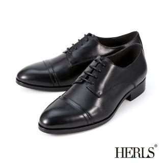 【HERLS】男鞋系列-全真皮簡約橫飾德比鞋 面試通勤(黑色)