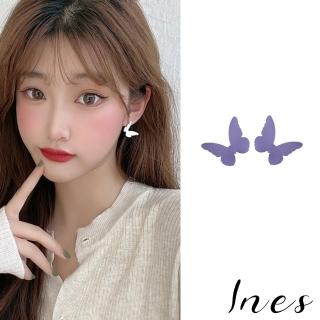 【INES】S925銀針耳環 立體耳環 蝴蝶耳環/韓國設計S925銀針莫蘭迪色系立體蝴蝶剪影造型耳環(3色任選)
