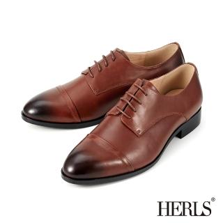 【HERLS】男鞋系列-全真皮簡約橫飾德比鞋 面試通勤(棕色)