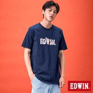 【EDWIN】男女裝 網路獨家↘插畫LOGO短袖T恤(丈青色)